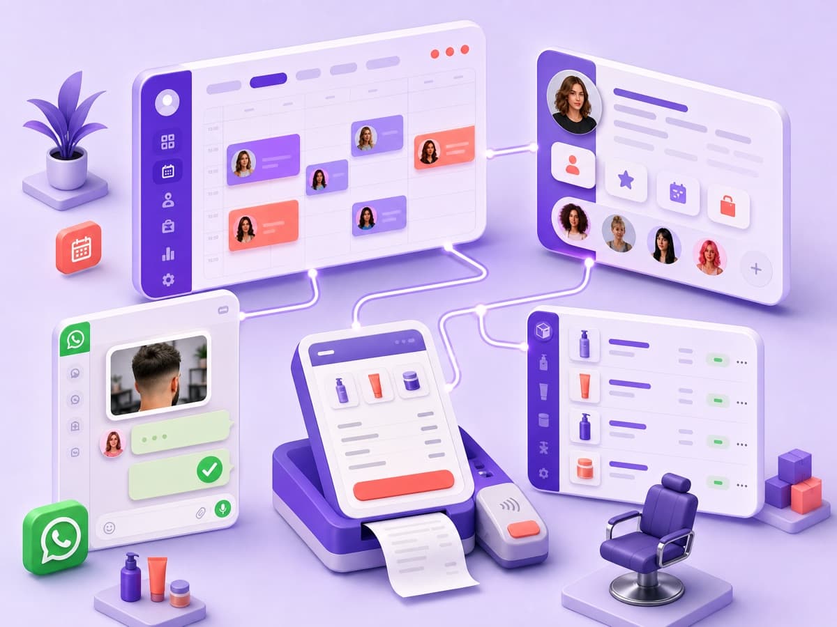 Agenda, CRM, WhatsApp, TPV e inventario de SalonBot conectados en un solo programa